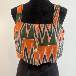 Veronica Beard Orange and Green Geometric Crop Top